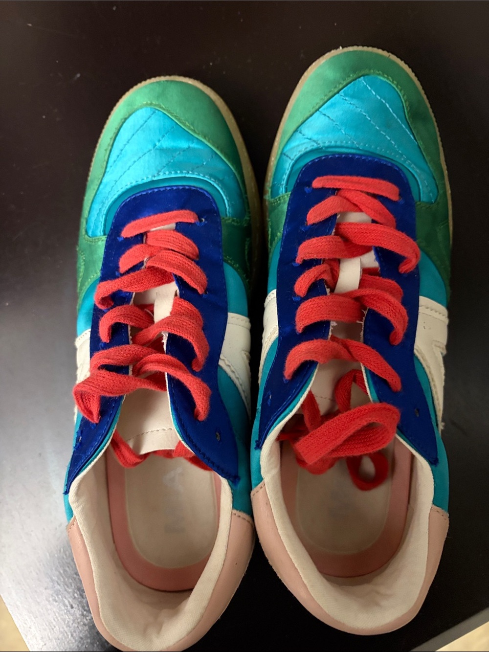 Colorful Athletic Sneakers - Blue & Green with Red Laces